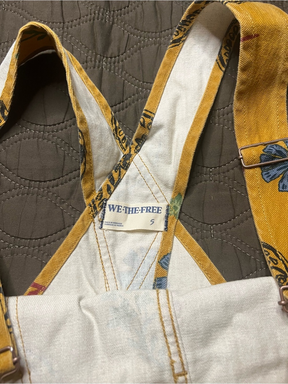 We The Free Mustard Yellow Floral Paisley Short Overalls - Picture 4 of 8